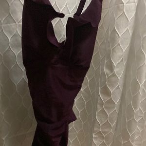 Purple/Plum One Piece Bathing Suit Ruffle Trim Open Back Swimwear Trendy Spandex